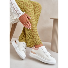 Låga sneakers för kvinnor på en plattform gjorda av ekologiskt läder, vitt och rosa, Nevelena 8