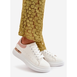 Låga sneakers för kvinnor på en plattform gjorda av ekologiskt läder, vitt och rosa, Nevelena 1
