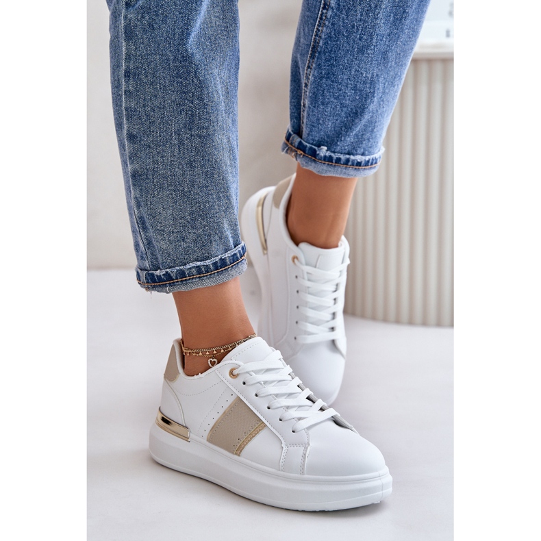 Fashionabla plattformssneakers för kvinnor gjorda av ekologiskt läder, beige Nevisase vit 1