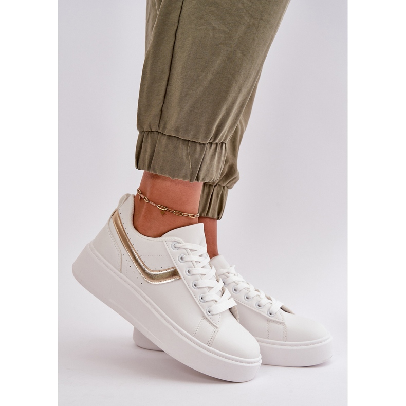 Platformsneakers för kvinnor gjorda av ekologiskt läder, vitt och guld Brennessa 2