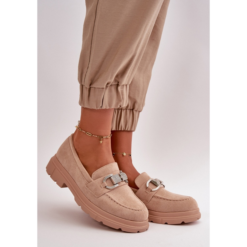 Eko mocka Loafers för kvinnor med dekoration, Beige Wistera 2