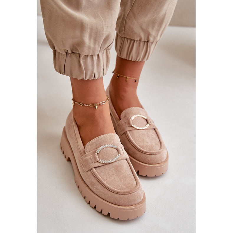 Mockasiner i ekomocka för kvinnor med glänsande detaljer Beige Avellina 1