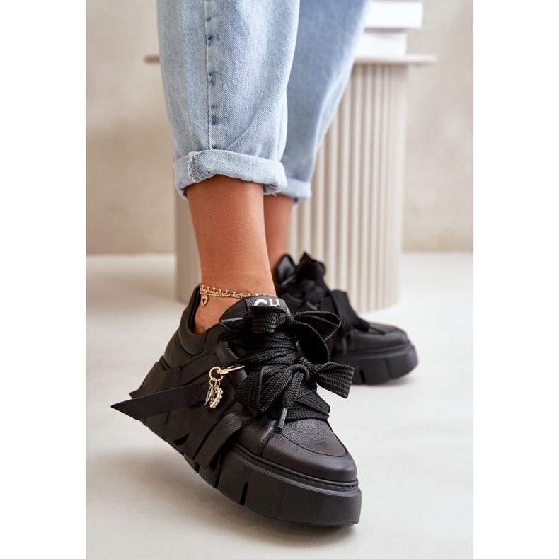Sneakers i läder för damer på plattform, svarta CheBello 4568 2