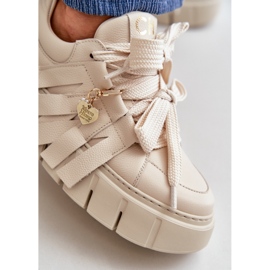 Sneakers i läder för kvinnor på plattformen Beige CheBello 4568 2