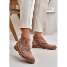 Genombrutna stövlar för kvinnor på platt klack Brun S.Barski HY42-076 2