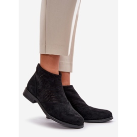 Genombrutna stövlar för kvinnor på platt klack Svart S.Barski HY42-076 1