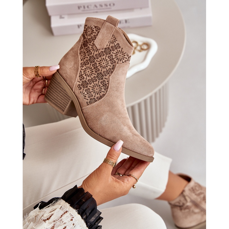 Genombrutna Cowboystövlar med dragkedja Eco Mocka Beige S.Barski HY42-944 2