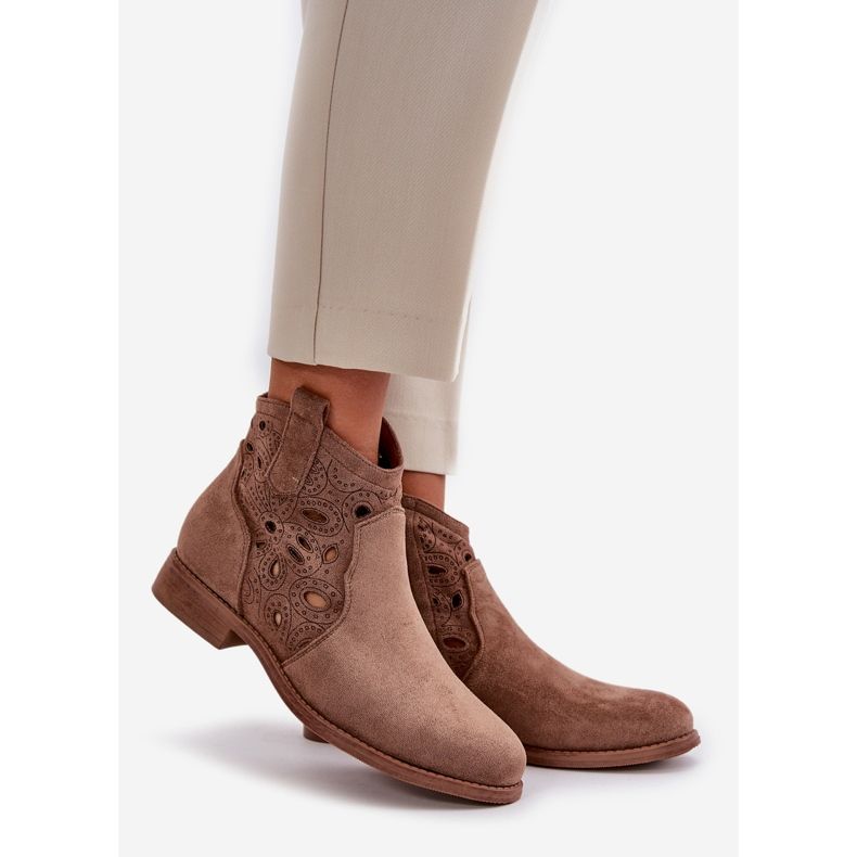 Genombrutna stövlar för kvinnor med dragkedja Brun S.Barski HY42-081 1