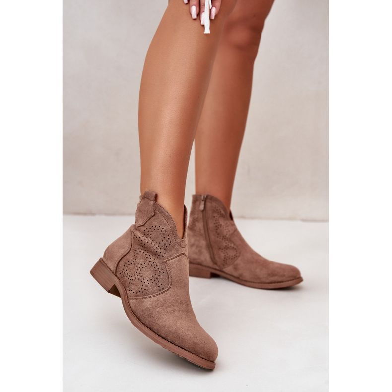 Genombrutna damstövlar på platt klack Brun S.Barski HY42-151 2