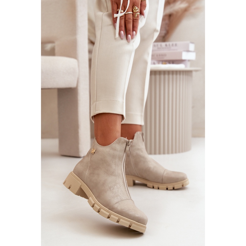 Isolerade ankelstövlar för kvinnor med skavsår, ekologiskt läder, guld Verietta gyllene 2