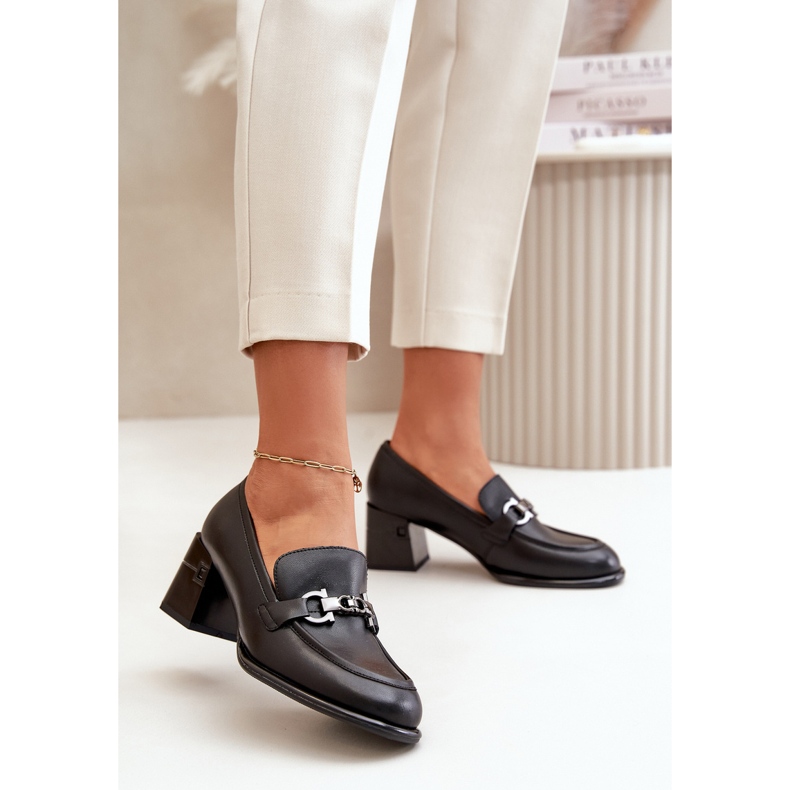 Eleganta damskor i läder på hög klack, svart Vinceza 91116 2