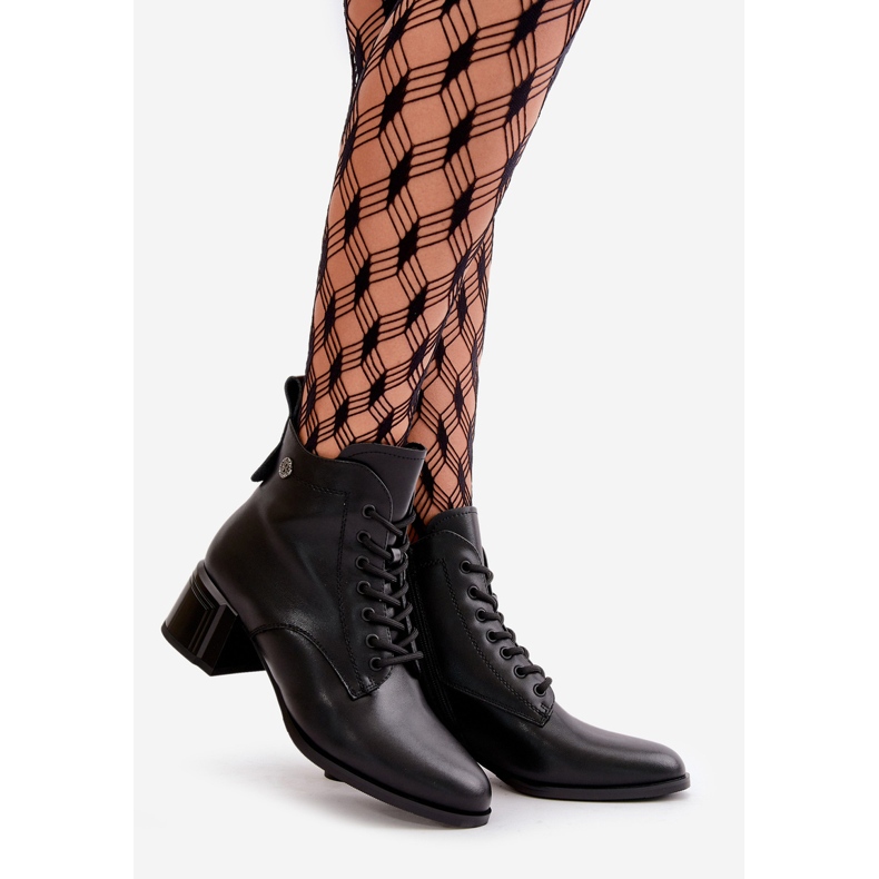 Snörstövlar för kvinnor på hög klack, varmt naturläder, svart Vinceza 91110 1