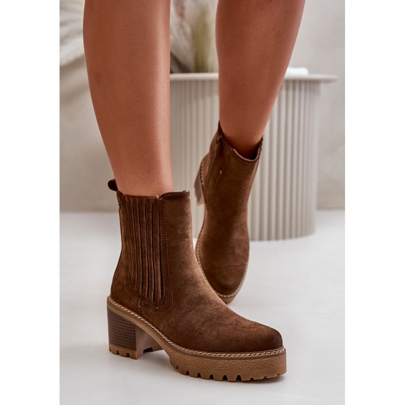 Högklackade damstövlar gjorda av ekomocka, varm mörkbrun Nevitas 2