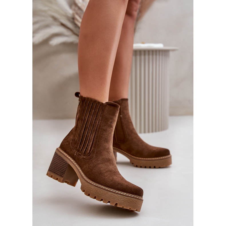 Högklackade damstövlar gjorda av ekomocka, varm mörkbrun Nevitas 1