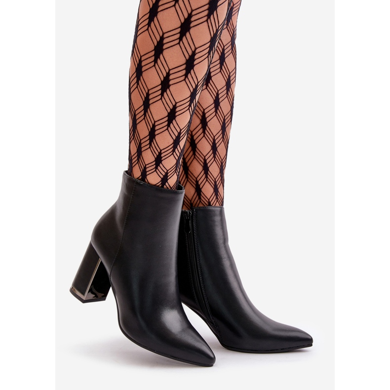 Högklackade ankelstövlar för kvinnor, fäst med dragkedja, varma, ekologiskt läder, svart Mevair 1