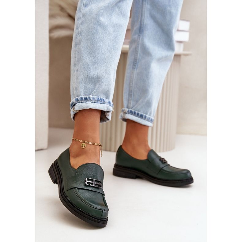 Zazoo 20174 eleganta läderskor med platt klack för kvinnor, mörkgröna 2