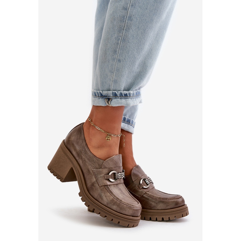 Zazoo 20175 högklackade skor för kvinnor, naturligt läder, mörkbeige 1