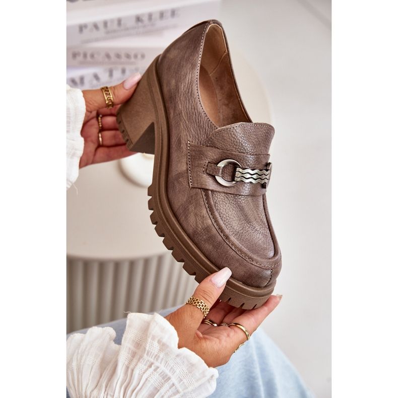 Zazoo 20175 högklackade skor för kvinnor, naturligt läder, mörkbeige 2