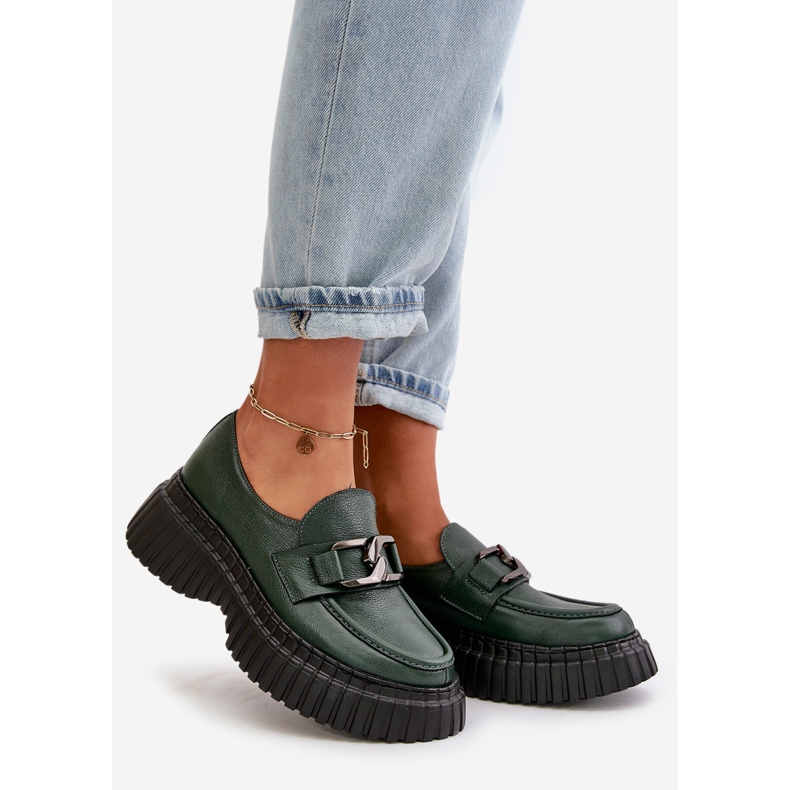 Zazoo 20176 Mockasinskor för kvinnor, naturligt läder, mörkgrönt 1