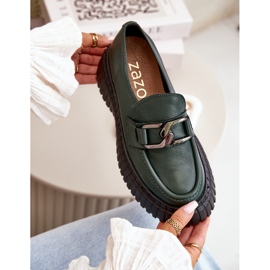 Zazoo 20176 Mockasinskor för kvinnor, naturligt läder, mörkgrönt 2
