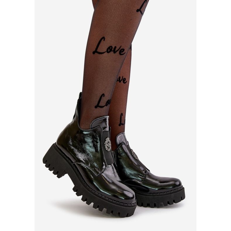 Zazoo 60451 Ankelstövlar i läder för kvinnor med dekoration, Patentsvart 1