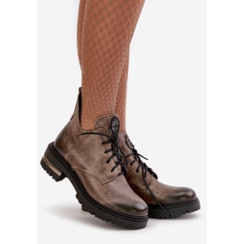 Zazoo 60309 Platta läderstövlar för kvinnor Mörkbeige 1