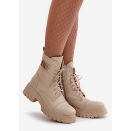 Zazoo 60486 Isolerade arbetsstövlar i läder med gulddetalj Ljusbeige 1