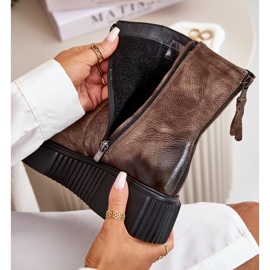 Zazoo 60369 Ankelstövlar i läder för kvinnor på plattformen, mörkbeige 2