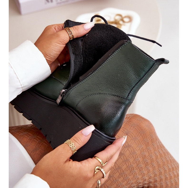 Zazoo 60499 damstövlar på plattform och kilisolerade naturligt läder mörkgrönt 2