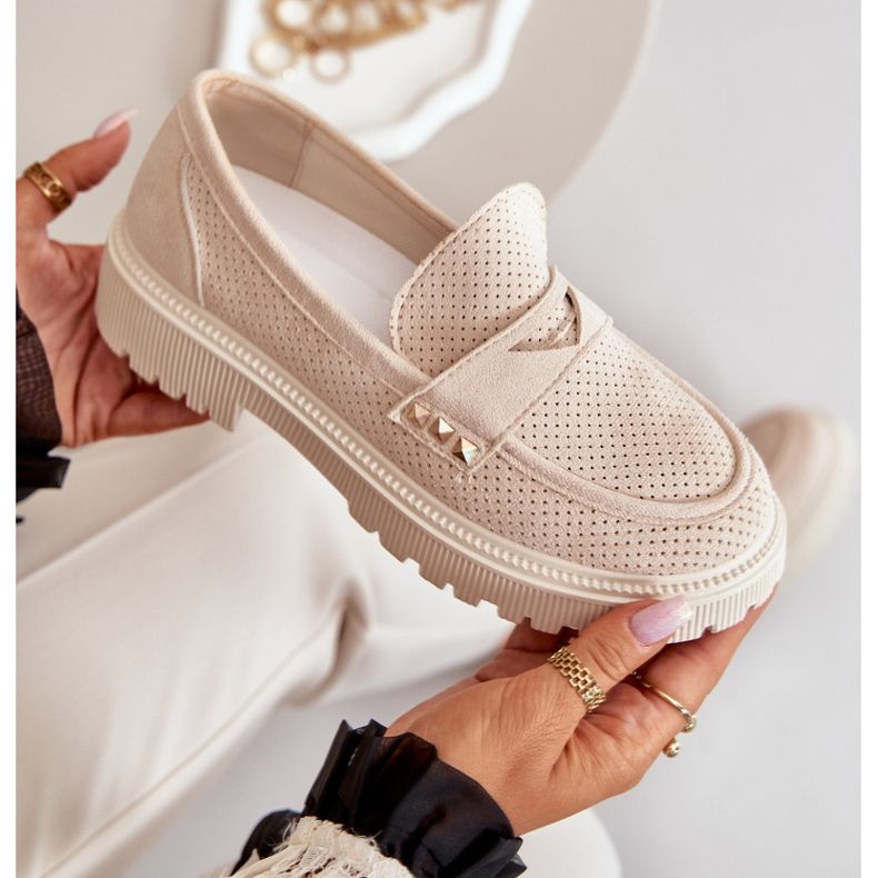 Kvinnors Openwork Skor Mockasiner Ljus Beige Tannes 2