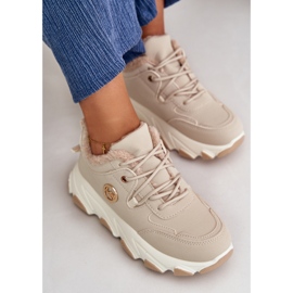 Isolerade sportskor med snörning för kvinnor på plattformen, beige, vit 2