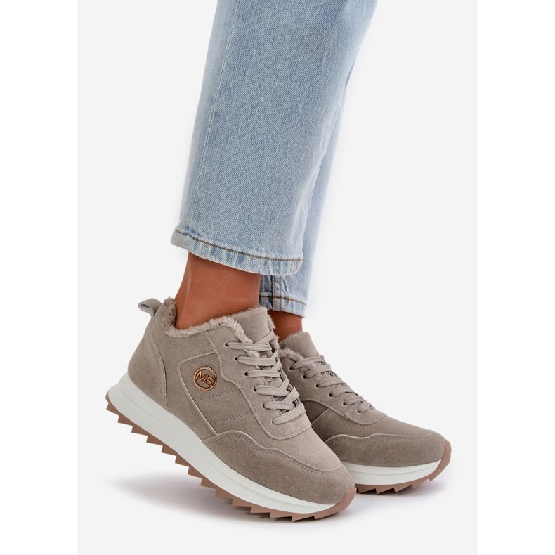 Isolerade sportskor i läder på plattform, Grey Adite grå 1