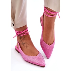 Bundna kvinnors ballerinas dekorerade med rosa zirkoner 1