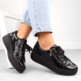 Svarta lackskor dam wedge skor Rieker N2501-00 2