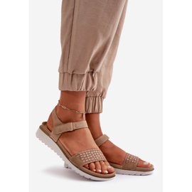 Lätt och bekvämt dekorerade damsandaler med kardborreband, mörkbeige inblu CN000039 1