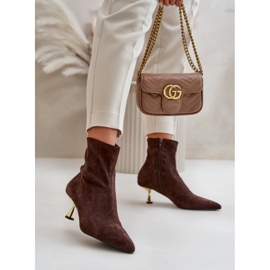 Kvinnors stövlar på hög klack Eco mocka med spetsiga tår Brun Irithare 2