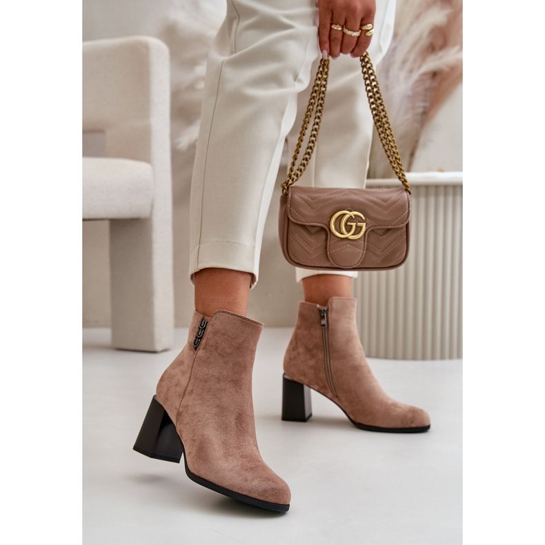 Isolerade damstövlar i ekologisk mocka på hög klack, fästs med dragkedja, brun Erillia beige 2