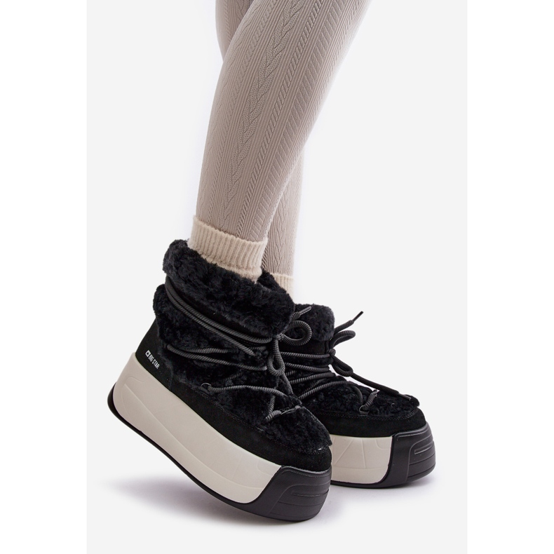 Snöstövlar i läder för kvinnor på en tjock sula med päls Big Star OO274A206 Svart 1