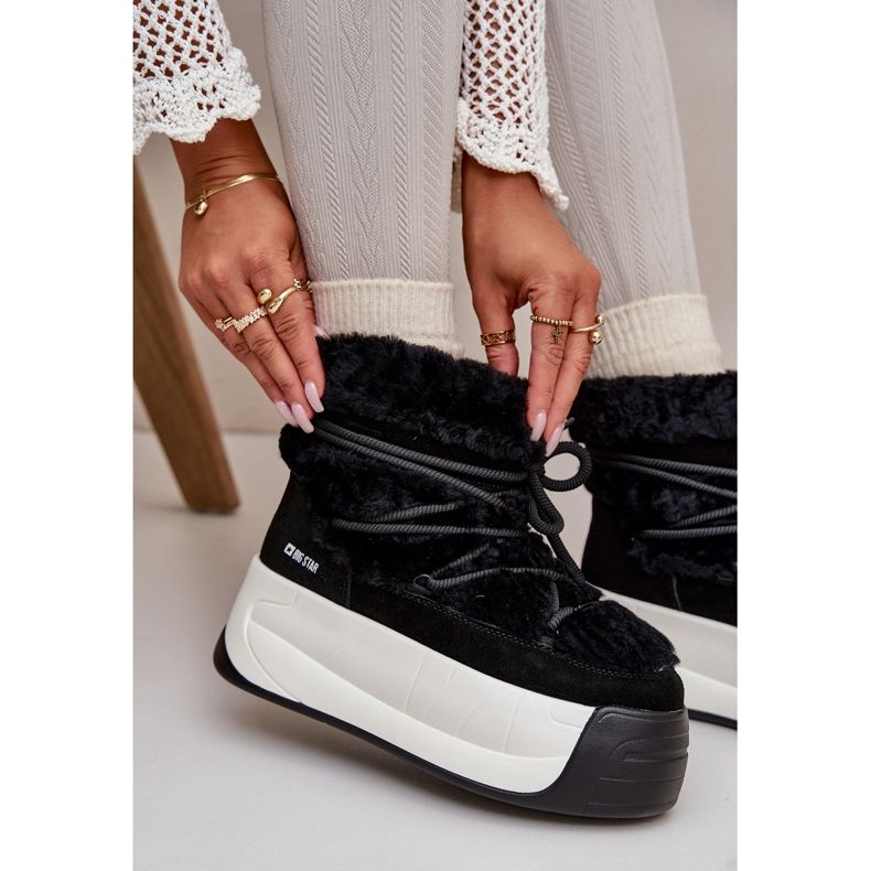 Snöstövlar i läder för kvinnor på en tjock sula med päls Big Star OO274A206 Svart 2