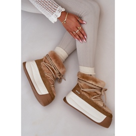 Snöskor i läder för kvinnor på en tjock sula med päls Big Star OO274A207 Brun beige 2