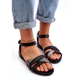 Zazoo 40225 Platta sandaler i läder, svart 2