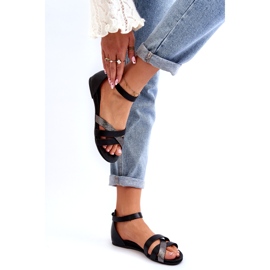 Zazoo 40225 Platta sandaler i läder, svart 1