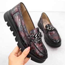 Damskor i läder, mockasiner med kedja, vinröd Filippo DP6467 1