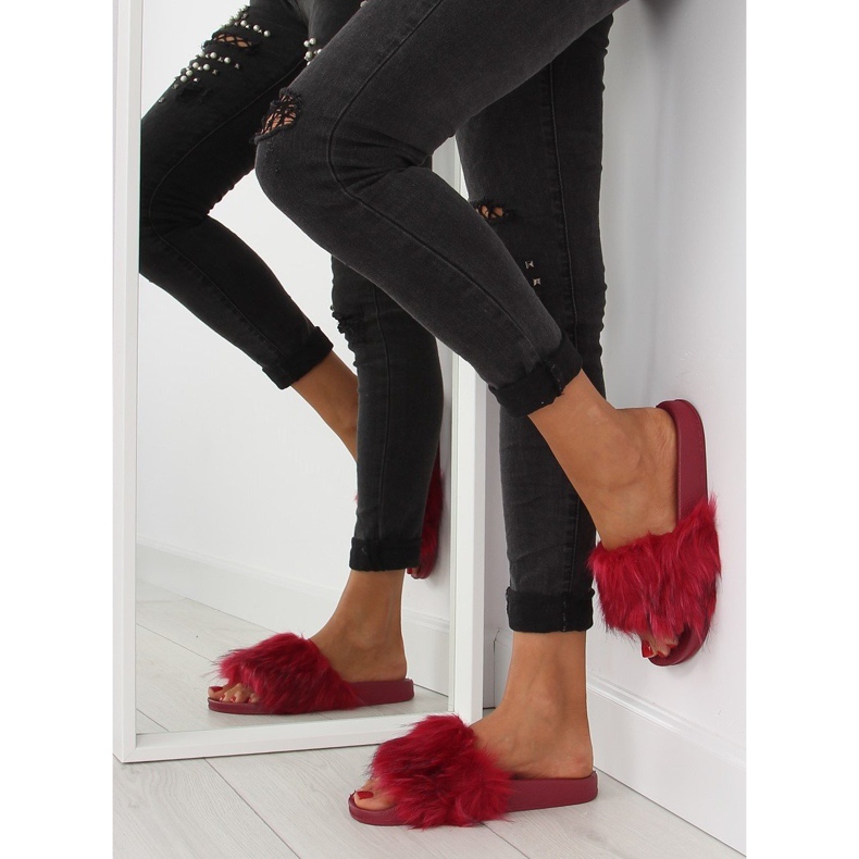 Vinröda tofflor med päls zy383-007-1 vin 2