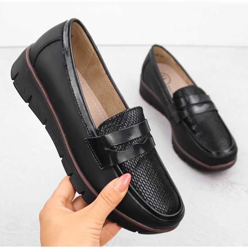 Damskor i läder, kilmockasiner, svart Filippo DP6455 1