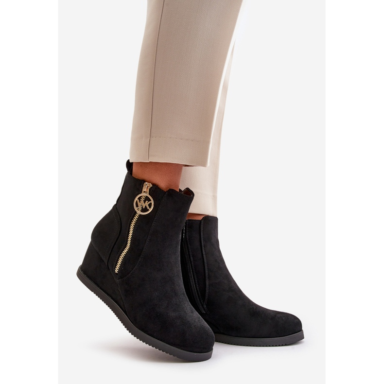 Isolerade kilstövlar med dekorativ dragkedja, Eco Suede, Black Leretha svart 1