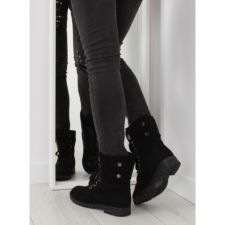 Svarta arbetsstövlar med snörning 8901 Svart 2