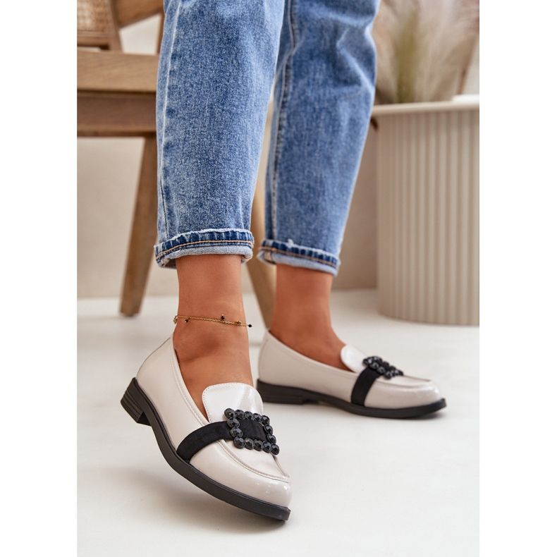 Dampatent loafers med dekoration, ljusgrå Vinceza 58389 2