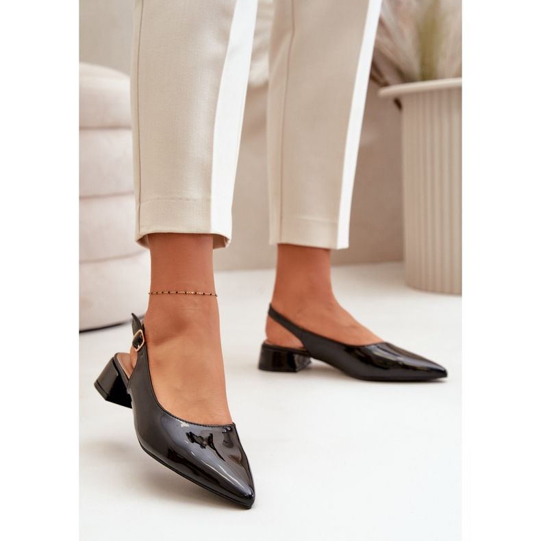 Patentsvart Anarinne Lågklackad balett med spetsiga tår 2