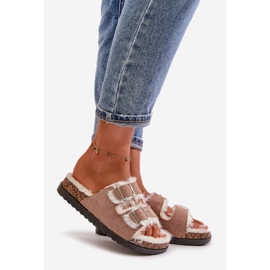 Damtofflor Flipflops med spännen och päls Beige Ezilena 1